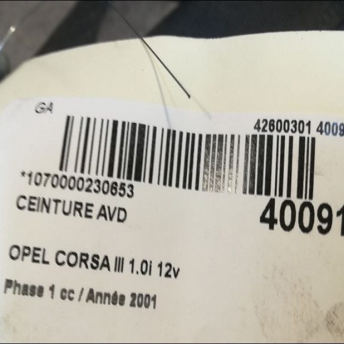 Ceinture avant droite occasion OPEL CORSA III Phase 1 10-2000->08-2003 1.0i 12v 13122358 4