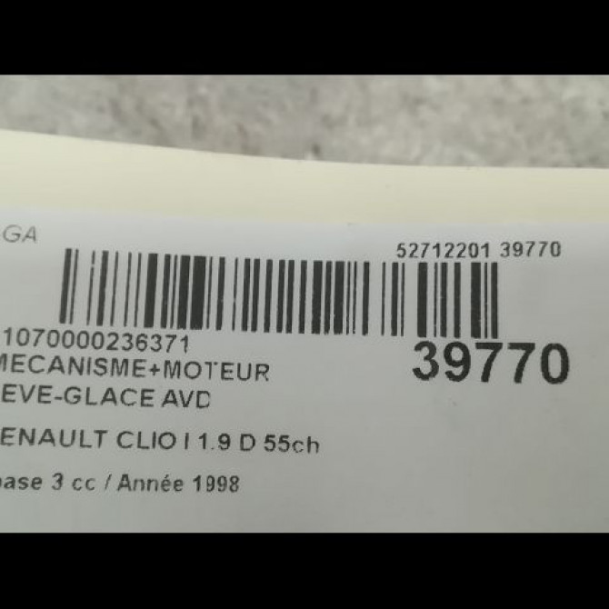 Mecanisme + moteur lève-glace avant droit occasion RENAULT CLIO I Phase 3 03-1996->08-1998 1.9 D 55ch 7700802027 3
