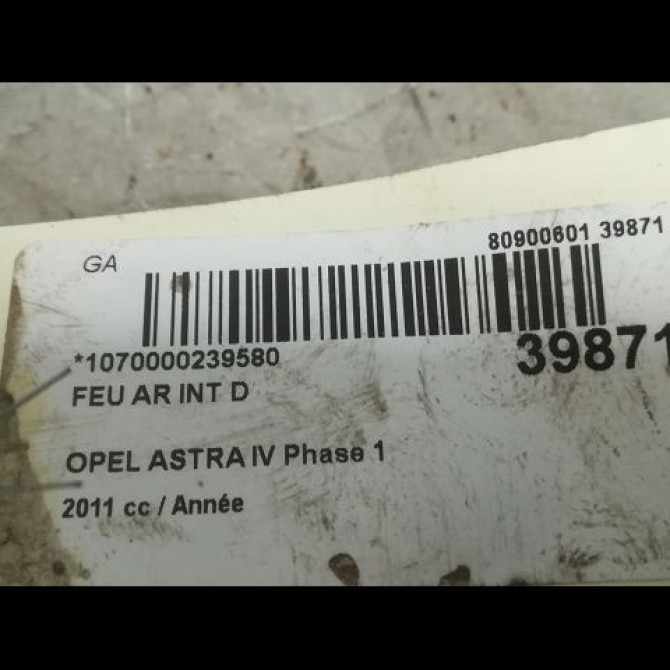 Feu arrière intérieur droit occasion OPEL ASTRA IV Phase 1 01-2010->06-2012 13314051 3