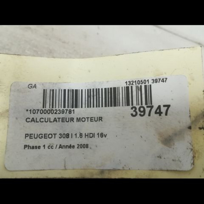 Calculateur moteur occasion PEUGEOT 308 I Phase 1 09-2007->03-2011 1.6 HDI 16v 90ch 1942WF 5