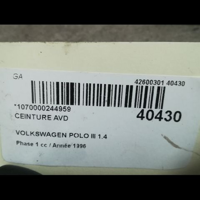 Ceinture avant droite occasion VOLKSWAGEN POLO III Phase 1 10-1994->11-1999 1.4 6N3857706CB41 4