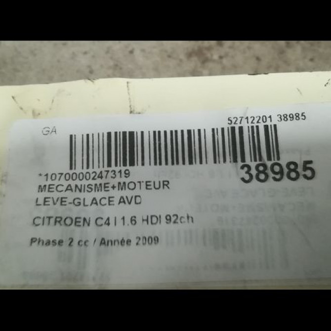 Mecanisme + moteur lève-glace avant droit occasion CITROEN C4 I Phase 2 07-2008->10-2010 1.6 HDI 92ch 9222R1 3