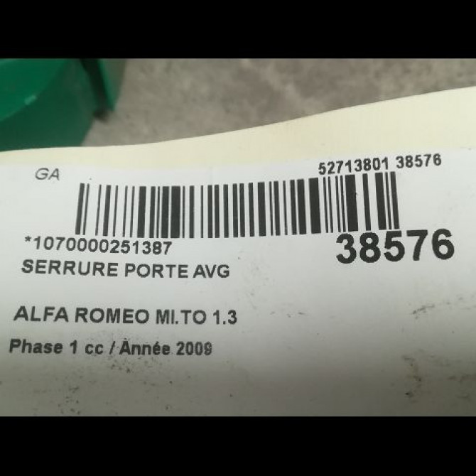 Serrure porte avg occasion ALFA ROMEO MI.TO MI.TO Phase 1 2008-09-01->2016-12-31 1.3 JTDM 85ch 50516620 3