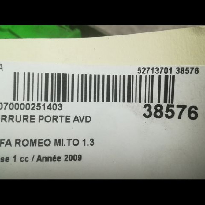 Serrure porte avd occasion ALFA ROMEO MI.TO MI.TO Phase 1 2008-09-01->2016-12-31 1.3 JTDM 85ch 50516614 3