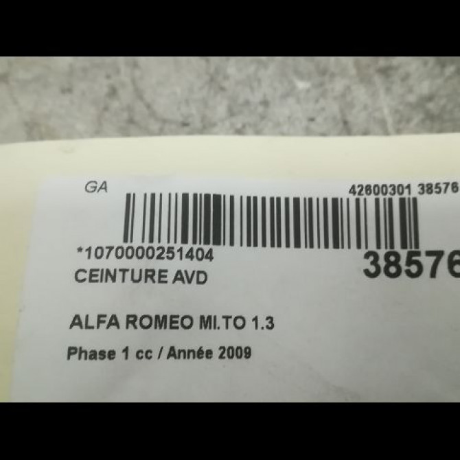 Ceinture avant droite occasion ALFA ROMEO MI.TO MI.TO Phase 1 2008-09-01->2016-12-31 1.3 JTDM 85ch 156080878 5
