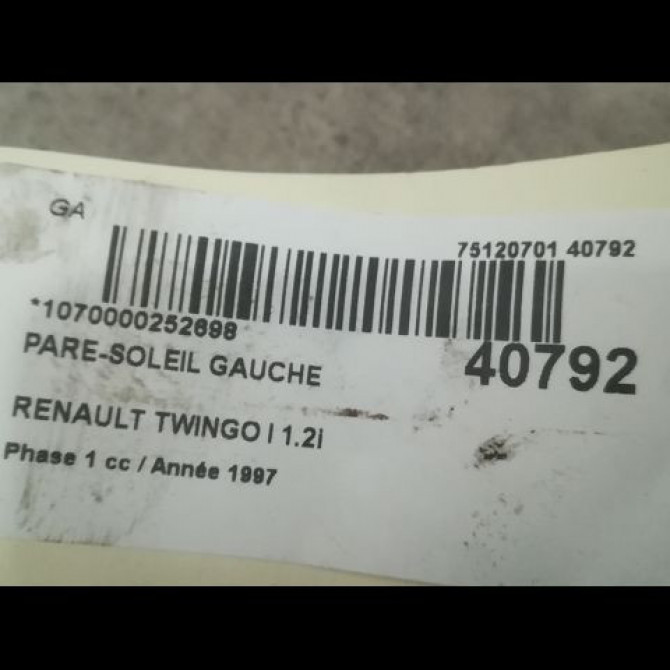 Pare-soleil gauche occasion RENAULT TWINGO I Phase 1 04-1993->08-1998 1.2i 60ch 7700843214 3