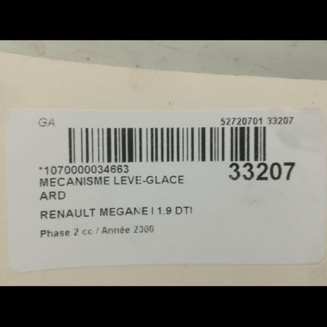 Mecanisme leve-glace arrière droit occasion RENAULT MEGANE I Phase 2 03-1999->06-2003 1.9 DTI 7700834342 3