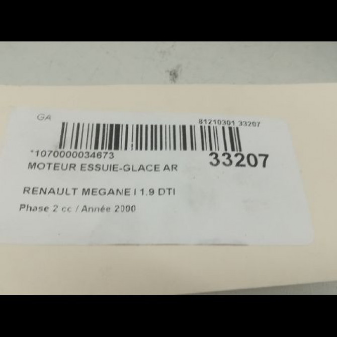 Moteur essuie-glace arrière occasion RENAULT MEGANE I Phase 2 03-1999->06-2003 1.9 DTI 8200028556 4