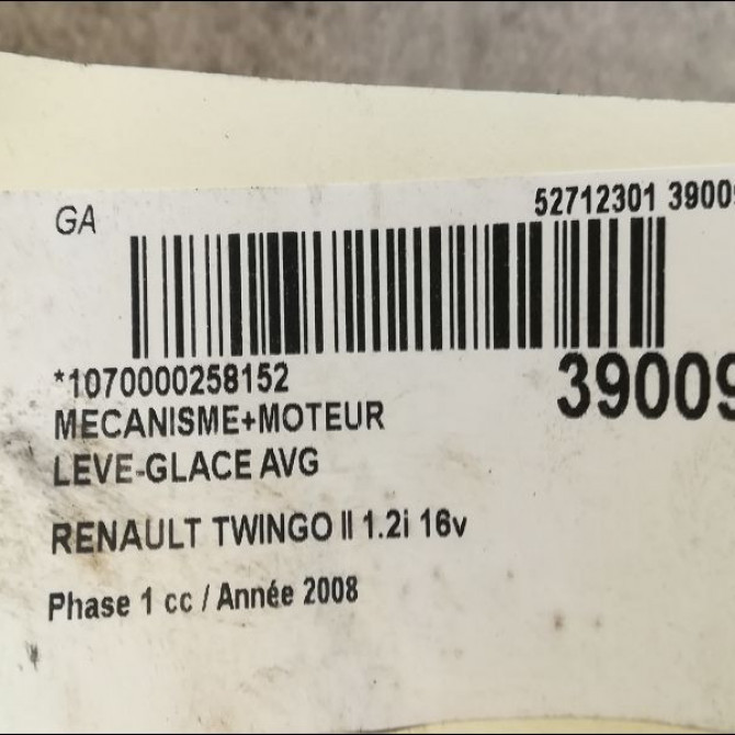 Mecanisme+moteur leve-glace avg occasion RENAULT TWINGO II Phase 1 06-2007->11-2011 1.2i 16v 75ch 8200384743 3