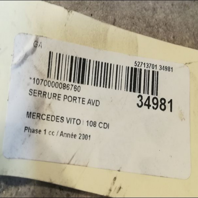 Serrure porte avd occasion MERCEDES VITO I Phase 1 04-1996->10-2003 108 CDI 6387200335 3