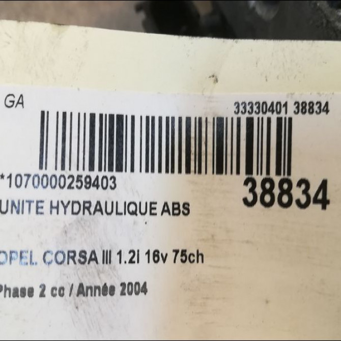 Unité hydraulique ABS occasion OPEL CORSA III Phase 2 08-2003->09-2006 1.2i 16v 75ch 93182547 3