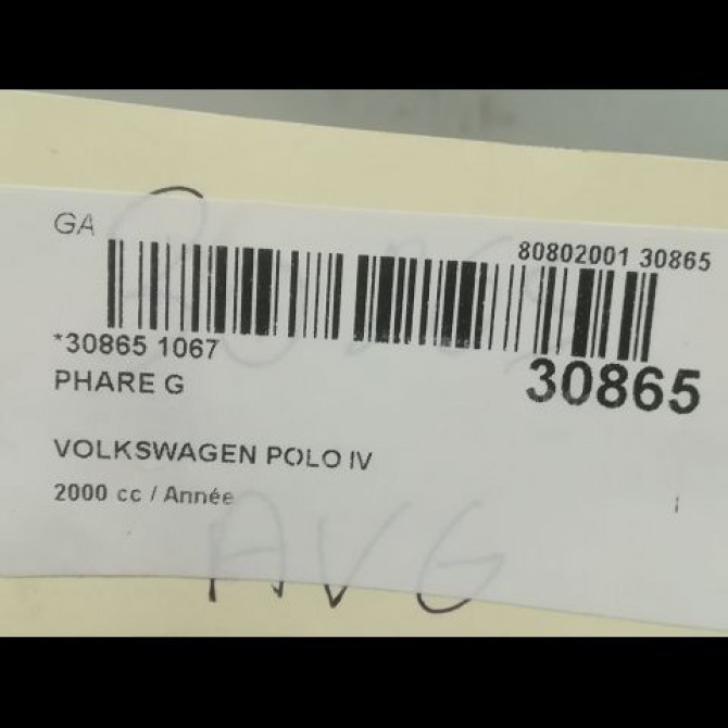 Phare gauche occasion VOLKSWAGEN POLO IV Phase 1 01-2002->05-2005 3