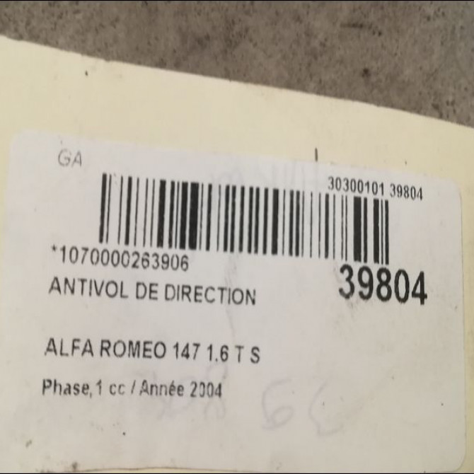 Antivol de direction occasion ALFA ROMEO 147 Phase 1 09-2000->09-2004 1.6 T S 120ch 46819068 2