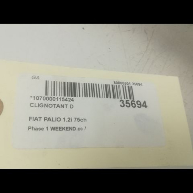 Clignotant droit occasion FIAT PALIO Phase 1 WEEKEND 03-1998->12-2002 1.2i 75ch 3