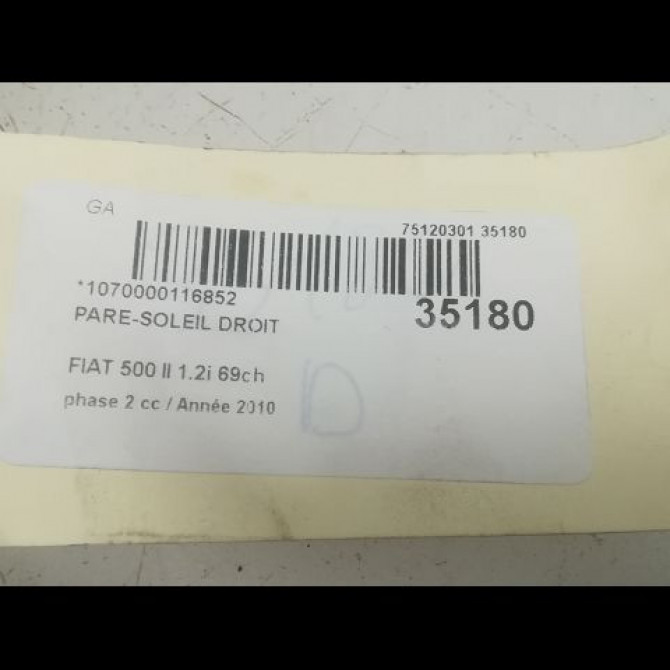 Pare-soleil droit occasion FIAT 500 II phase 2 04-2014->... 1.2i 69ch 735481445 3