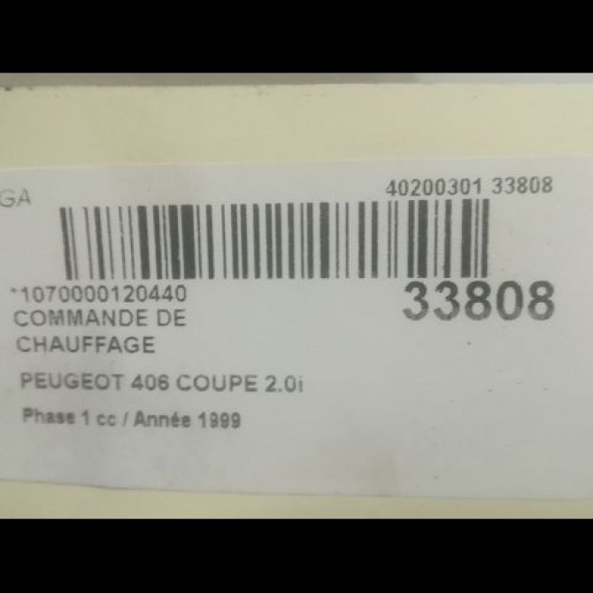 Commande de chauffage occasion PEUGEOT 406 COUPE Phase 1 05-1997->12-2004 2.0i 132ch 3
