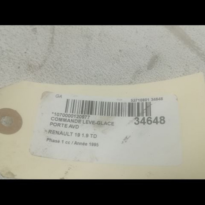 Commande lève-glace porte avant droite occasion RENAULT 19 Phase 1 07-1989->04-1992 1.9 TD 3