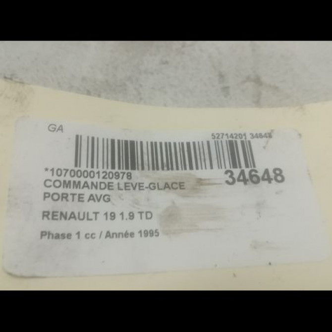Commande lève-glace porte avant gauche occasion RENAULT 19 Phase 1 07-1989->04-1992 1.9 TD 3