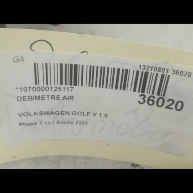 Debimetre air occasion VOLKSWAGEN GOLF V Phase 1 11-2003->10-2008 1.9 TDI 90ch 4
