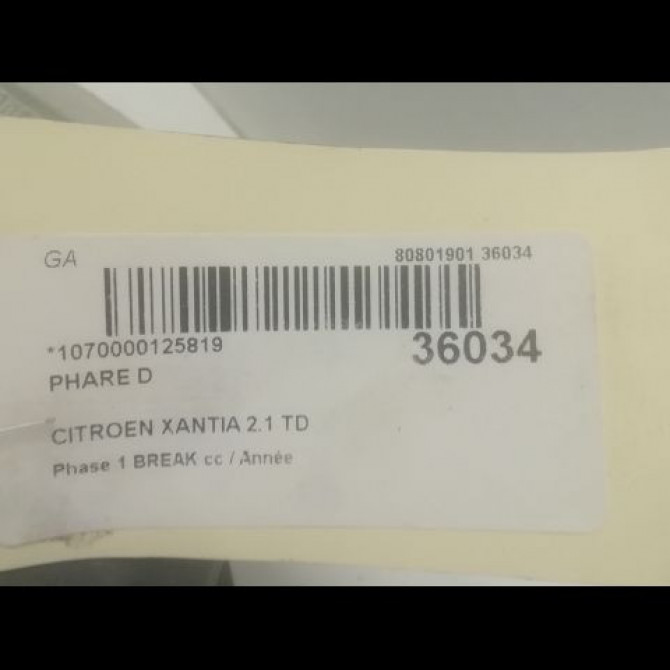 Phare droit occasion CITROEN XANTIA Phase 1 BREAK 07-1995->06-1998 2.1 TD 109ch 95667948 3