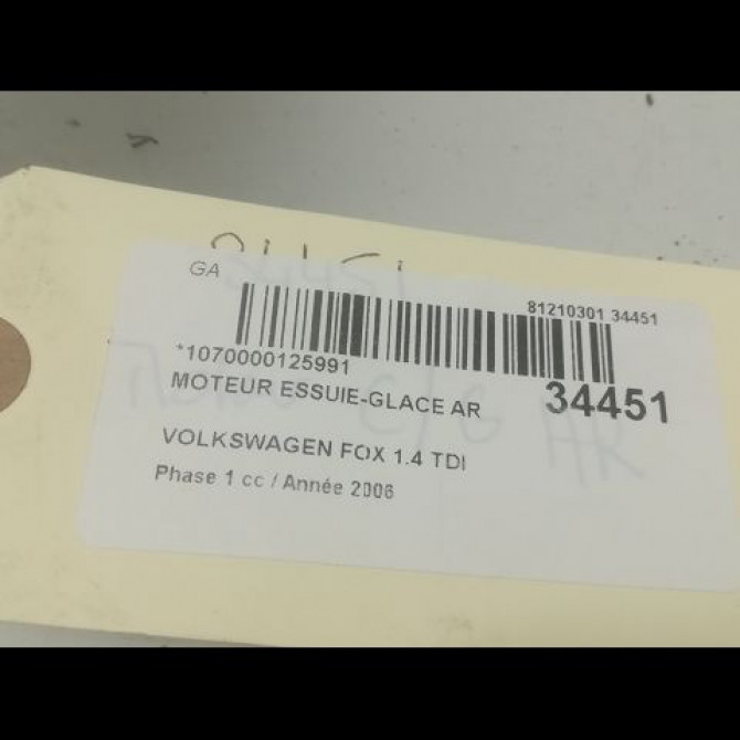Moteur essuie-glace arrière occasion VOLKSWAGEN FOX Phase 1 06-2005->09-2011 1.4 TDI 70ch 5Z6955711A 3