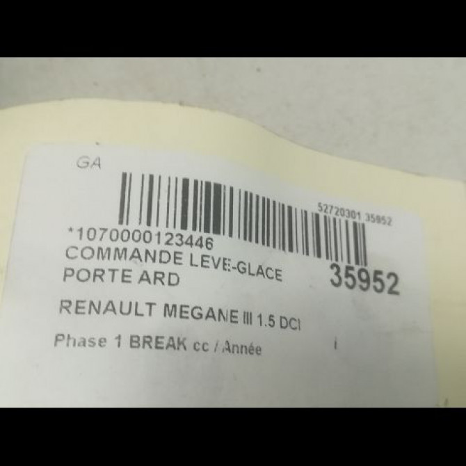 Commande leve-glace porte arrière droite occasion RENAULT MEGANE III MEGANE III Phase 1 BREAK 2009-06-01->2012-01-31 1.5 DCI 90ch 3