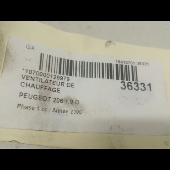 Ventilateur de chauffage occasion PEUGEOT 206 Phase 1 09-1998->03-2009 1.9 D 6441J8 3