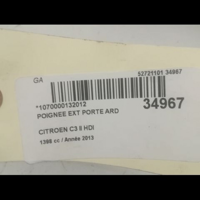 Poignee ext porte ard occasion CITROEN C3 II Phase 2 03-2013->12-2016 1.4 HDi 70ch 9101KZ 3