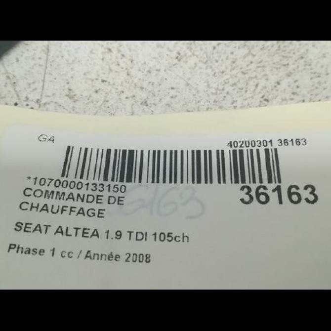 Commande de chauffage occasion SEAT ALTEA Phase 1 04-2004->05-2009 1.9 TDI 105ch 5P0907044MAT7 3