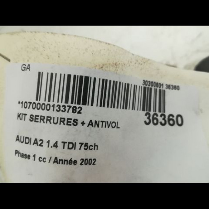 Kit serrures + antivol occasion AUDI A2 Phase 1 07-2000->12-2005 1.4 TDI 75ch 4