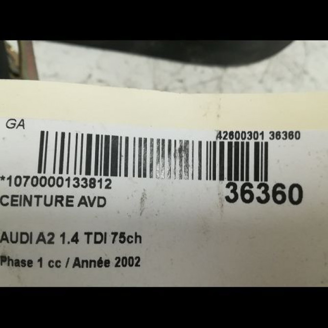 Ceinture avant droite occasion AUDI A2 Phase 1 07-2000->12-2005 1.4 TDI 75ch 8Z1857706V04 5