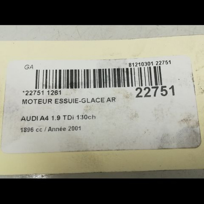 Moteur essuie-glace arrière occasion AUDI A4 II Phase 1 01-2001->11-2004 1.9 TDi 101ch 4