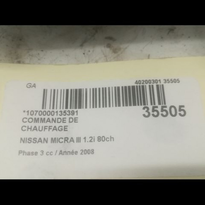 Commande de chauffage occasion NISSAN MICRA III Phase 3 11-2007->11-2010 1.2i 80ch 27510BC71B 3