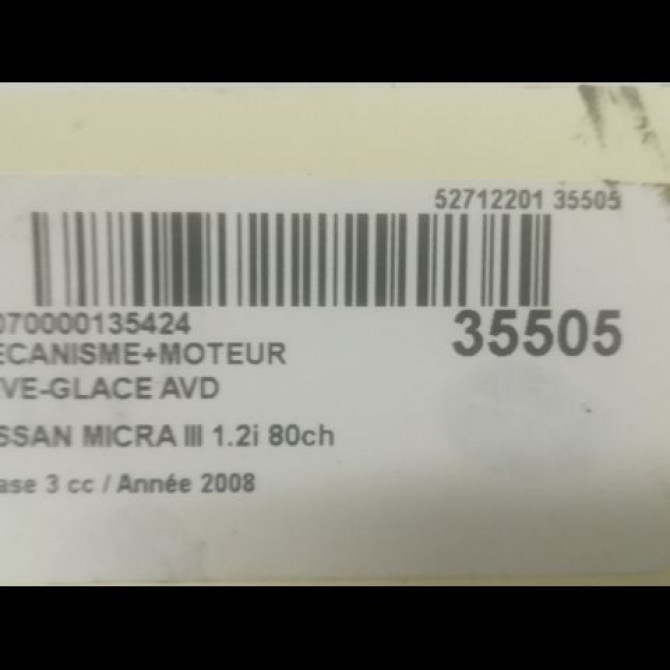 Mecanisme + moteur lève-glace avant droit occasion NISSAN MICRA III Phase 3 11-2007->11-2010 1.2i 80ch 80720AX10A 3