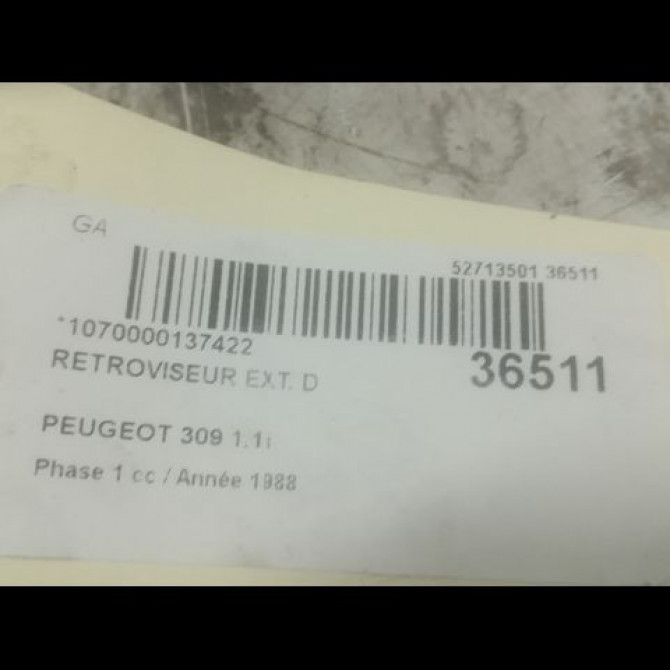 Retroviseur exterieur manuel droit occasion PEUGEOT 309 Phase 1 10-1985->06-1989 1.1i 3