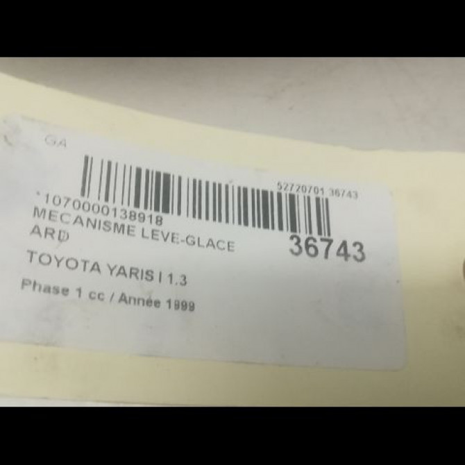 Mecanisme leve-glace arrière droit occasion TOYOTA YARIS I Phase 1 04-1999->03-2003 1.3 6980352010 3
