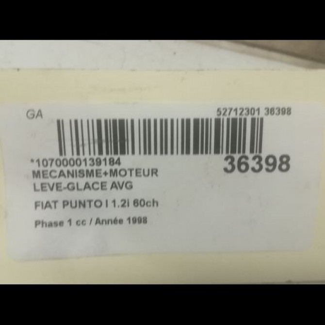 Mecanisme+moteur leve-glace avg occasion FIAT PUNTO I Phase 1 11-1993->10-1999 1.2i 60ch 46736435 4