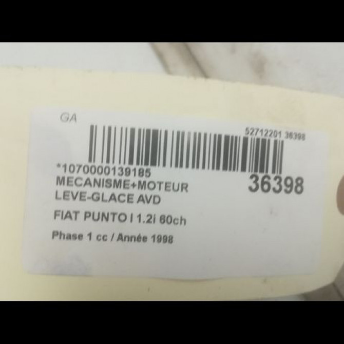 Mecanisme + moteur lève-glace avant droit occasion FIAT PUNTO I Phase 1 11-1993->10-1999 1.2i 60ch 46736434 4