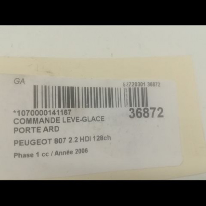 Commande leve-glace porte arrière droite occasion PEUGEOT 807 Phase 1 06-2002->12-2014 2.2 HDI 128ch 6554RT 3