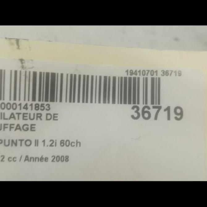 Ventilateur de chauffage occasion FIAT PUNTO II Phase 2 05-2003->10-2009 1.2i 60ch 77362560 3