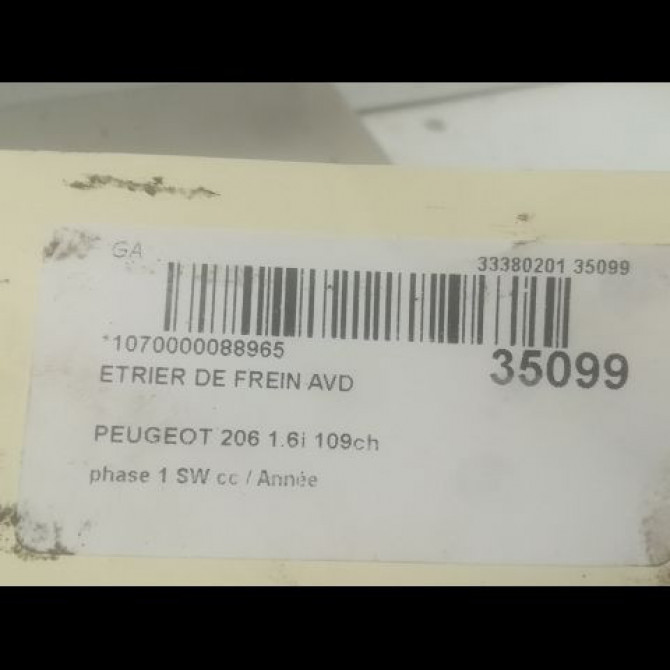 Etrier de frein avant droit occasion PEUGEOT 206 206 phase 1 SW 2002-06-01->2006-12-31 1.6i 109ch 3