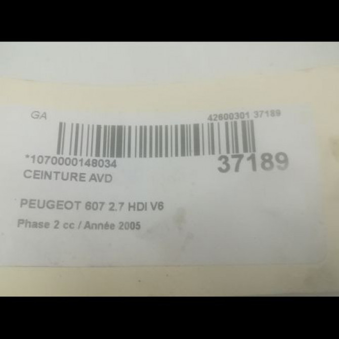 Ceinture avant droite occasion PEUGEOT 607 Phase 2 09-2004->12-2010 2.7 HDI V6 204ch 8974PK 5
