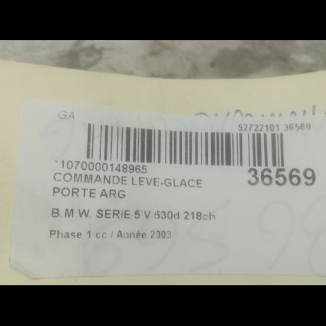 Commande leve-glace porte arrière gauche occasion B.M.W. SERIE 5 V Phase 1 07-2003->03-2007 530d 218ch 61316951972 3
