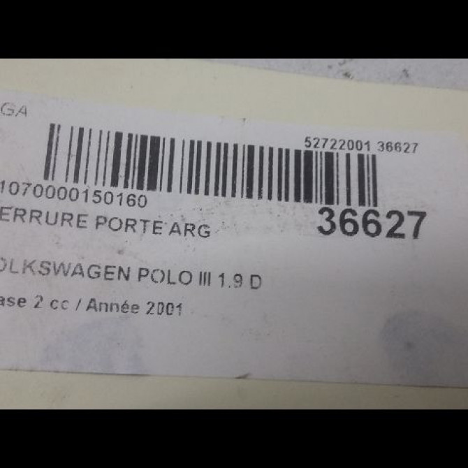 Serrure porte arg occasion VOLKSWAGEN POLO III Phase 2 11-1999->12-2001 1.9 D 65ch 6N4839015C 2