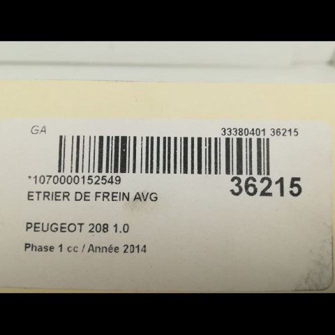 Etrier de frein avant gauche occasion PEUGEOT 208 208 Phase 1 2012-03-01->2015-09-30 1.0 PURETECH 68ch 4400R6 3