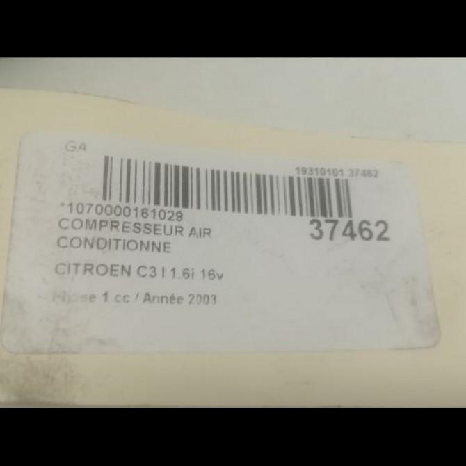 Compresseur air conditionne occasion CITROEN C3 I Phase 1 04-2002->10-2005 1.6i 16v 6453KS 4