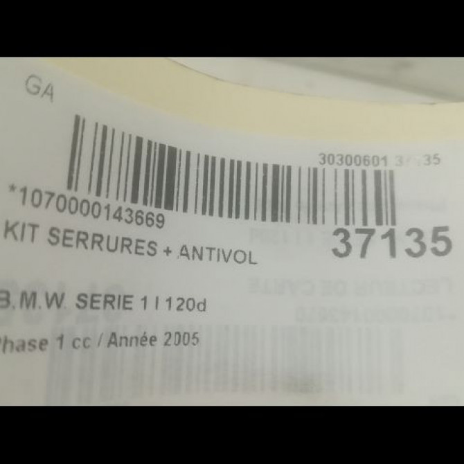 Kit serrures + antivol occasion B.M.W. SERIE 1 I Phase 1 05-2004->12-2006 120d 4