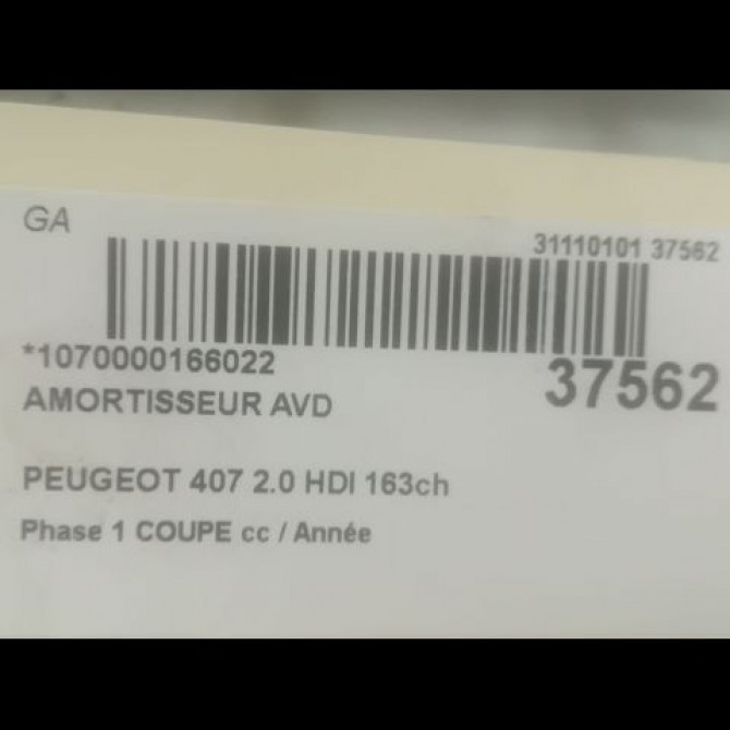 Amortisseur avant droit occasion PEUGEOT 407 Phase 1 COUPE 10-2005->12-2011 2.0 HDI 163ch 5202TY 2