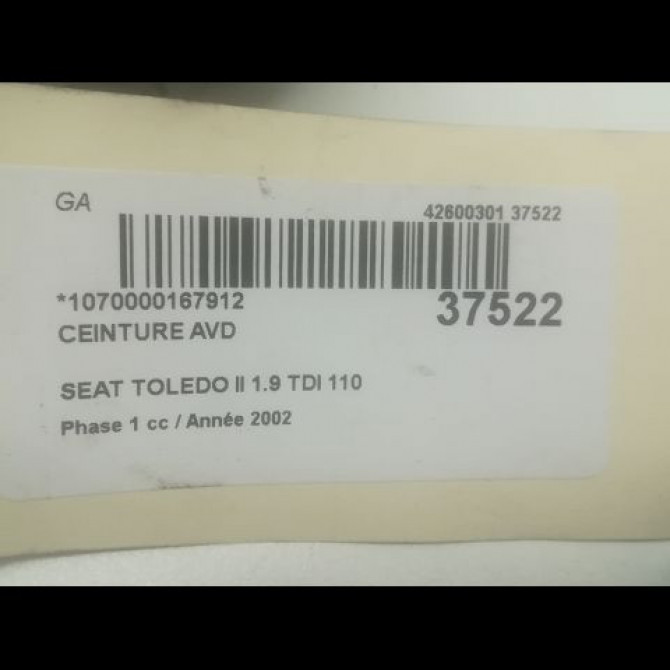Ceinture avant droite occasion SEAT TOLEDO II Phase 1 04-1998->09-2004 1.9 TDI 110 1M0857706AHCP 5