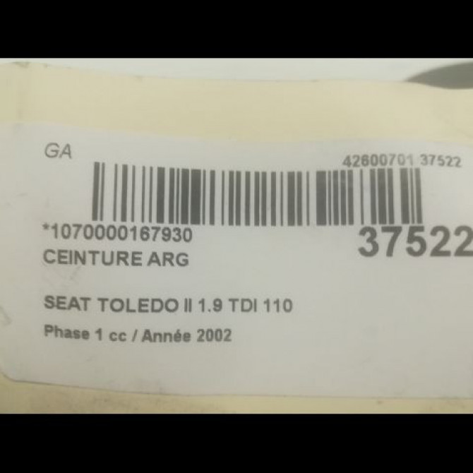 Ceinture arrière gauche occasion SEAT TOLEDO II Phase 1 04-1998->09-2004 1.9 TDI 110 1M0857805HEV 4